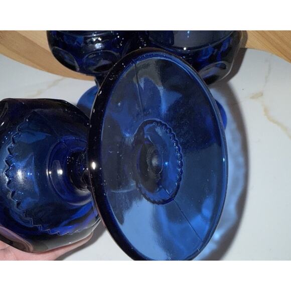 Vintage TIARA Glass Crown Imperial Blue 5 1/3" Wine Water Goblet Set Of 3 - Picture 4 of 7